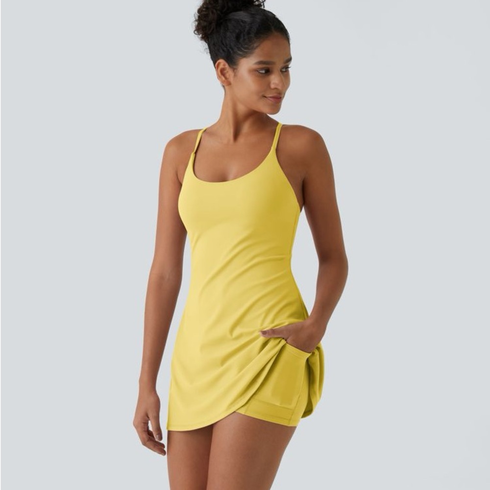 HALARA Yellow Mini Dress with Spaghetti Straps